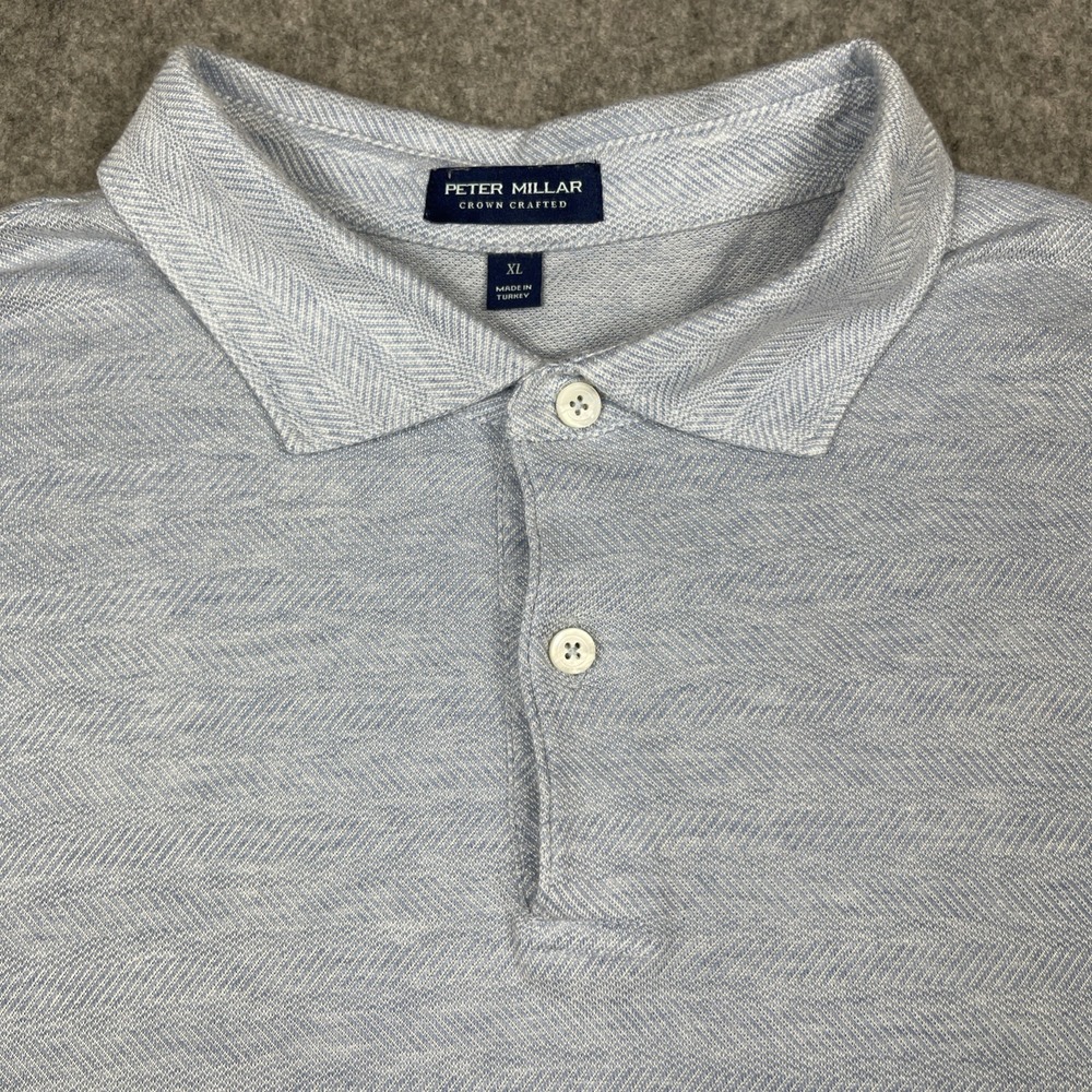 Peter Millar Shirt Mens XL Blue Harris Herringbone Short Sleeve Knit Polo Soft
